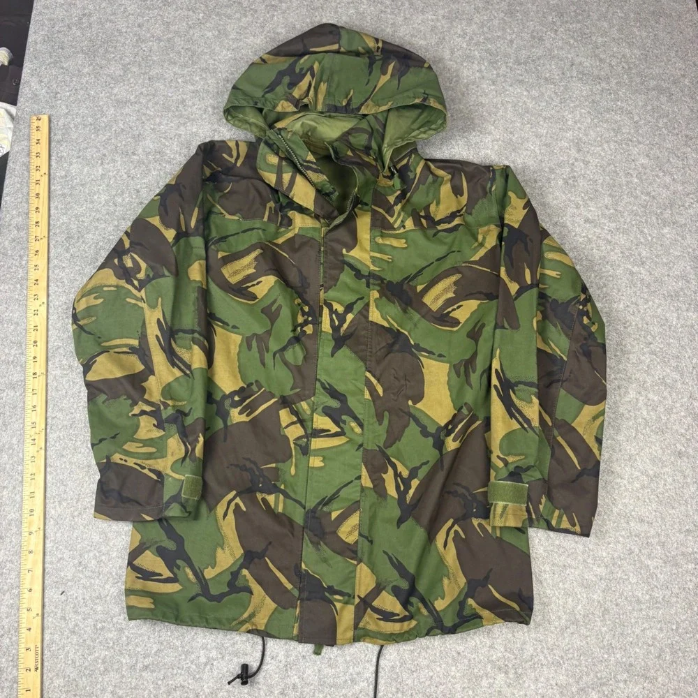 Vtg British Military DPM Camo Smock Parka Hooded Field Jacket Mens Green Brown